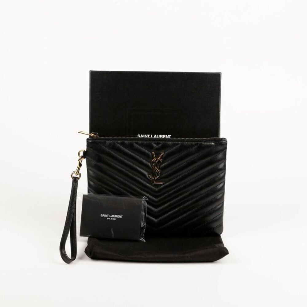 Black Matelassé Monogram Pouch